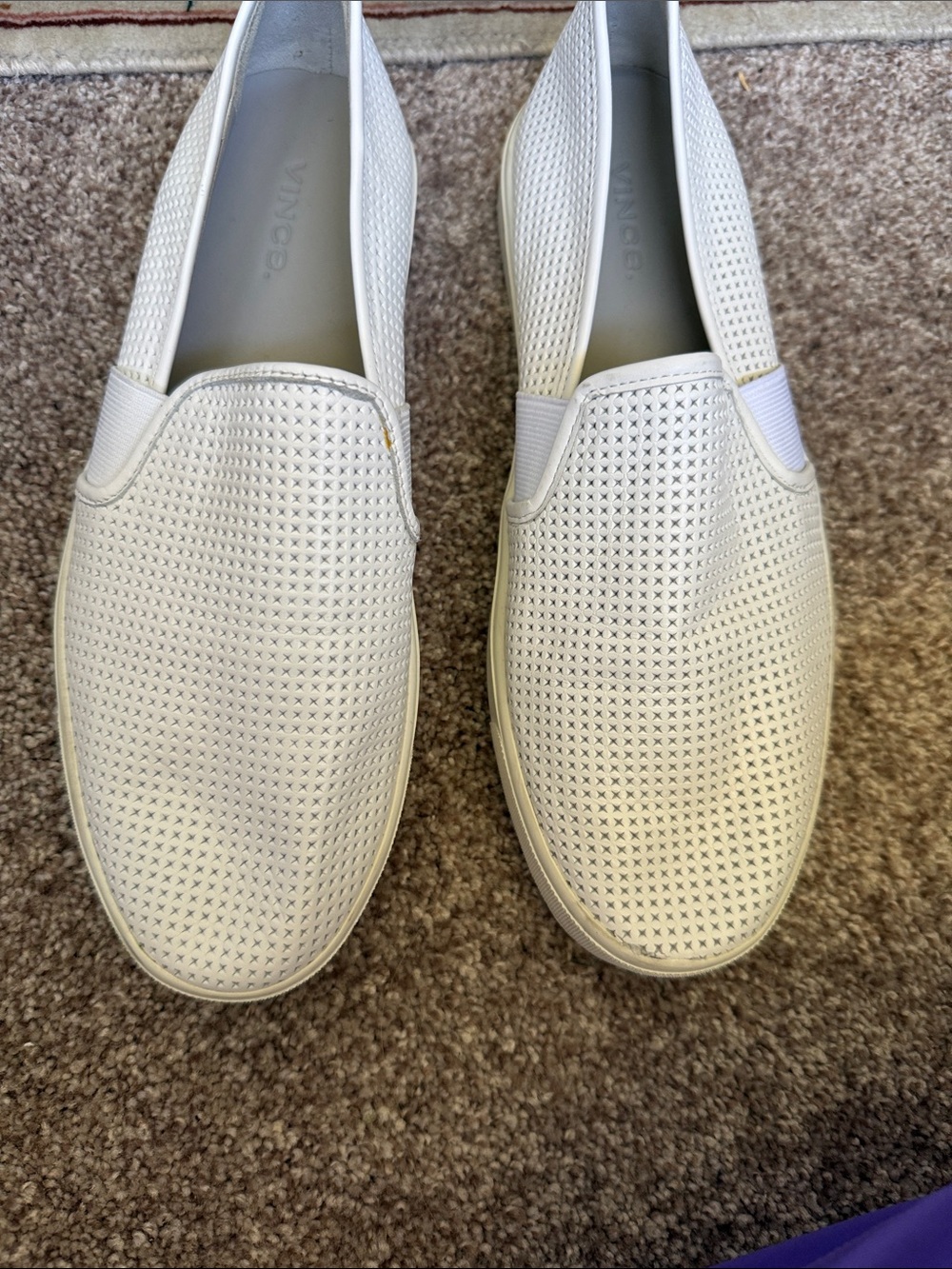 Vince White Perforated Leather Slip-On Loafers